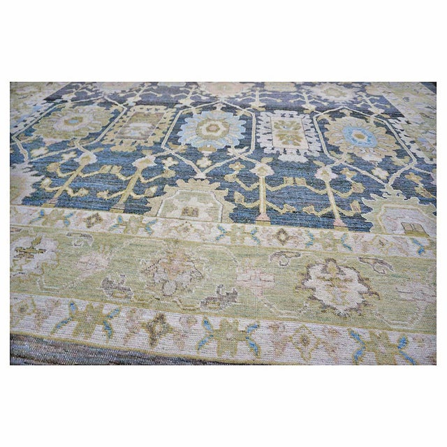21st Century Turkish Oushak Wool 14x20 Charcoal, Green & Ivory Handmade Oversized Area Rug #1144091 For Sale - Image 9 of 14