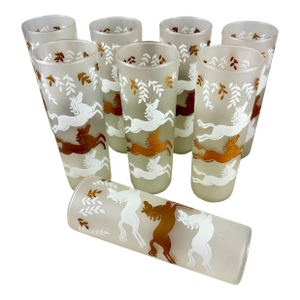 1950s Libbey Calvacade Equestrian Tom Collins Glasses-Set of 8