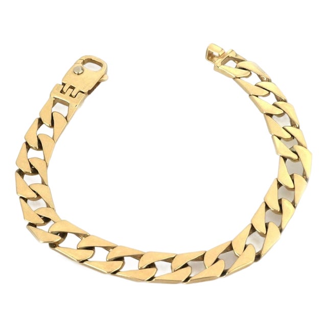Mid 20th Century 14k Yellow Gold Wide Open Flat Curb Chain Link Bracelet 8.5" Long For Sale