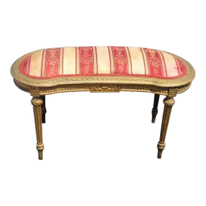 Vintage French Provincial Louis XVI Red & Gold Ornate Stripped Bench