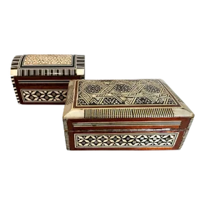 Moorish Wood Inlaid Boxes, Pair