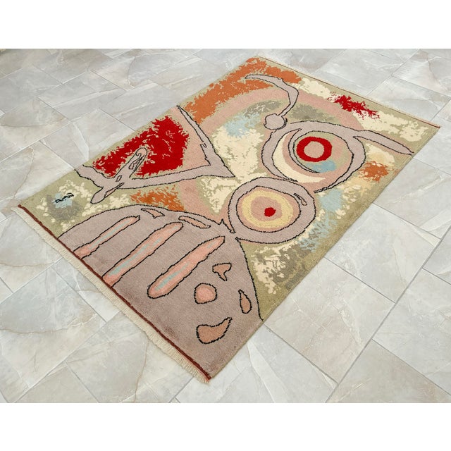 Vintage French Gobelin Mid-Century Joan Miro Art “Woman and Birds” Area Rug 3′7″ X 5′8″ For Sale - Image 11 of 18