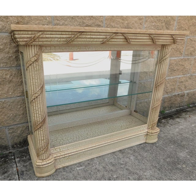 Pulaski Furniture C1980s Faux Stone Etched Mirror & Marble Top Lighted Display Console For Sale - Image 10 of 12
