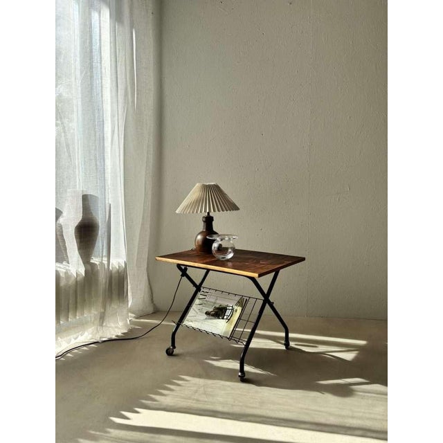 Vintage Scandinavian Reading Trolley in Teak, Metal, and Brass, 1960s For Sale - Image 10 of 10