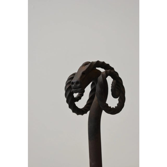 Antique Wrought Iron Figural Ram Andirons, a Pair, Circa Early 20th Century For Sale - Image 4 of 18