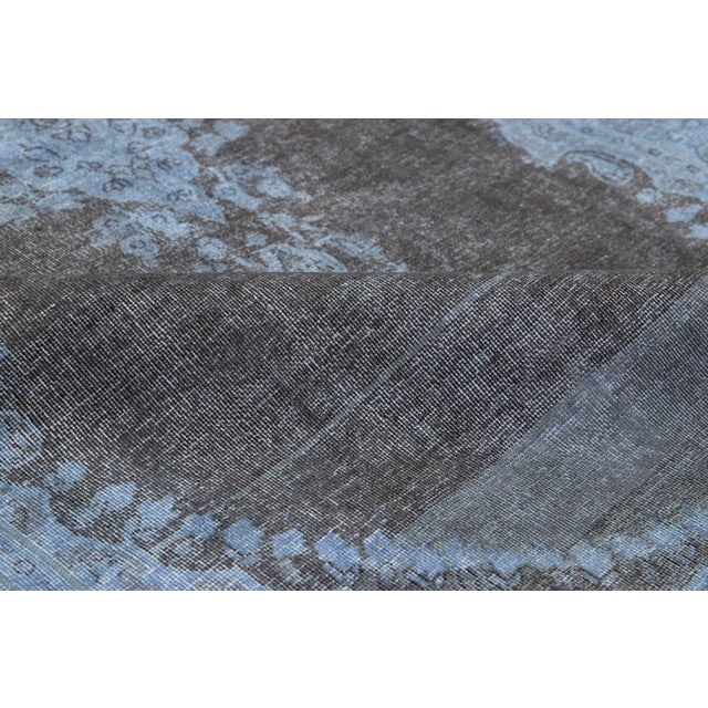 1960s Handmade Blue and Gray Persian Overdyed Wool Rug With Rosette Motif 4 X 7 For Sale - Image 5 of 10