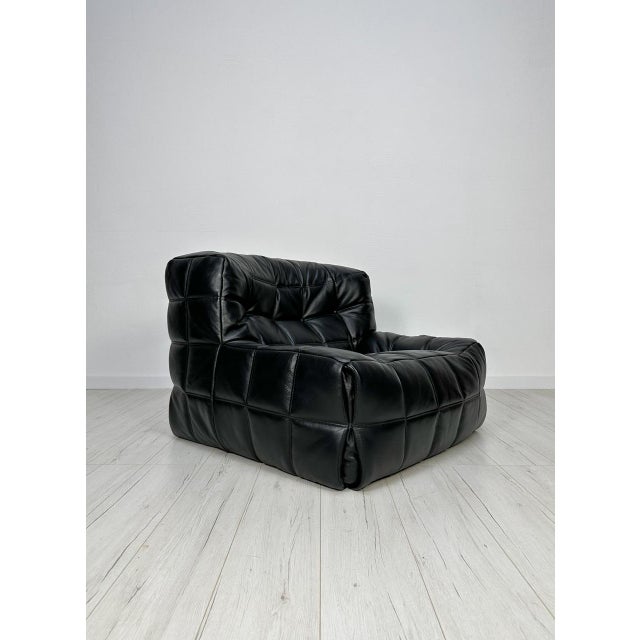 Ligne Roset Set of Vintage Leather Kashima Seater and Ottoman by Michel Ducaroy for Ligne Roset, 1980s For Sale - Image 4 of 13