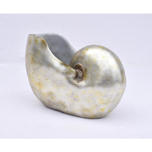 Vintage Palm Beach Nautilus Shell Seashell Resin Planter vase or container with gorgeous pearly silver leaf opalescent...