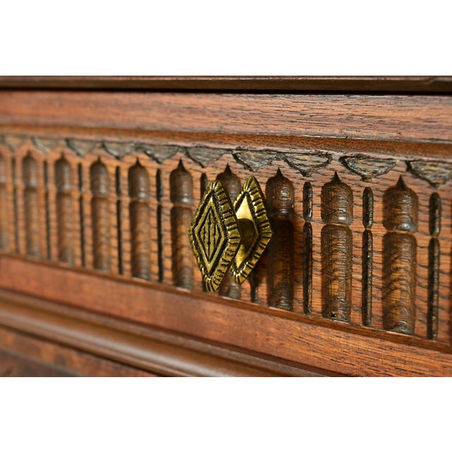 Berkey & Gay Style Antique Victorian Carved Walnut and Burl Wood Chest of Drawers | Circa 1930s For Sale - Image 9 of 15