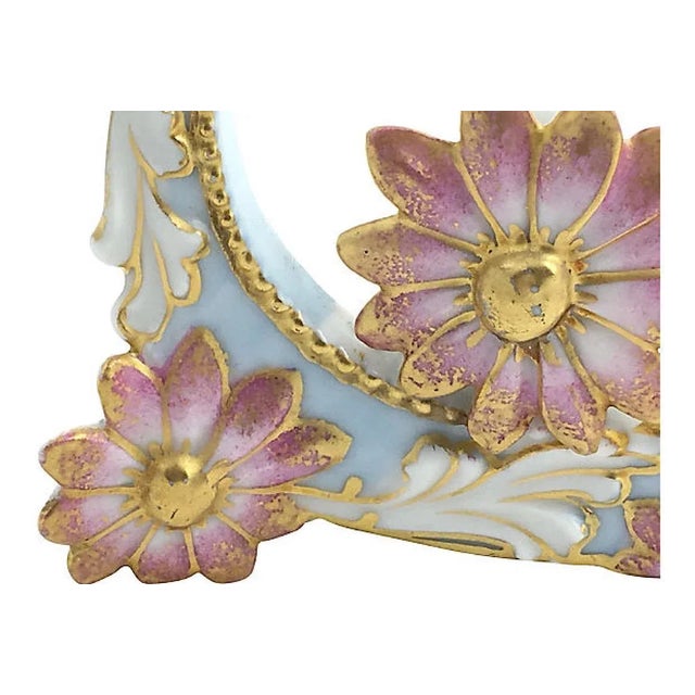 Early 20th Century Floral Flower and Moon Porcelain Menu Holder For Sale - Image 5 of 6