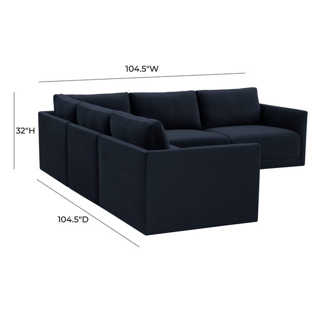 Willow Navy Modular 5-Piece Performance Velvet L Sectional For Sale In Los Angeles - Image 6 of 7
