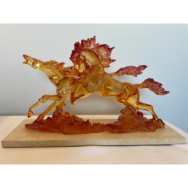 1940s Mid-Century Lucite Acrylic Horses on Marble Base For Sale - Image 12 of 12
