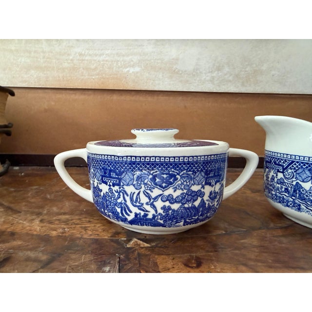 1960s Blue Willow Sugar Bowl With Lid and Creamer For Sale In Chicago - Image 6 of 12