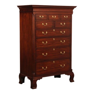Henkel Harris Chippendale Style Mahogany New Market Tall Chest For Sale