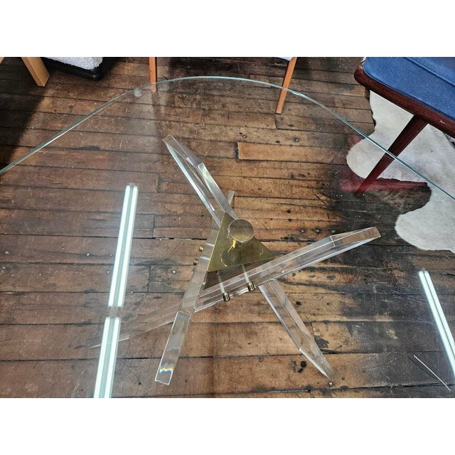 Mid 20th Century Mid Century Coffee Table With Angled Brass and Lucite Base With Triangle Glass Top. For Sale - Image 5 of 10