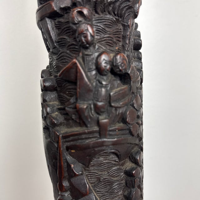 Ebony Early 20th Century Hand Carved Ebonized, Wood, Chinese Floor Lamp For Sale - Image 8 of 12