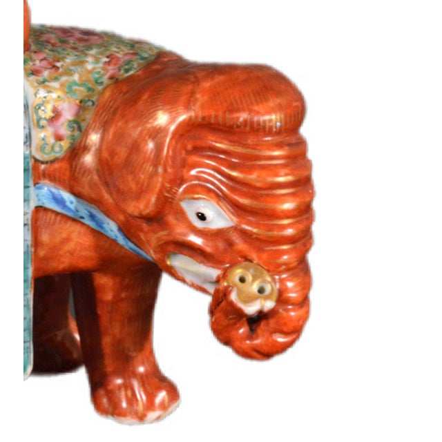 Chinese Export Porcelain Canton Famille Rose Elephant Candlestick Circa 1860 For Sale - Image 9 of 11