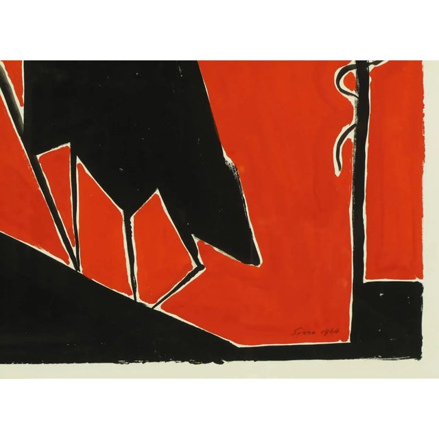 1960s Ugo Sissa Red and Black Gouache on Card For Sale - Image 5 of 8