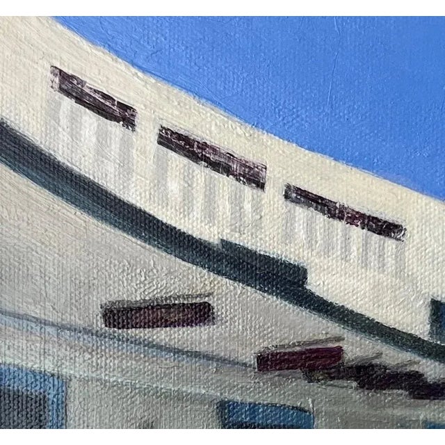 "LGB Streamline Moderne" Contemporary Impressionist Cityscape in Blue, Grays of Long Beach, Ca, Airport by Mill Valley Artist Mary Anne McKernie For Sale - Image 4 of 10
