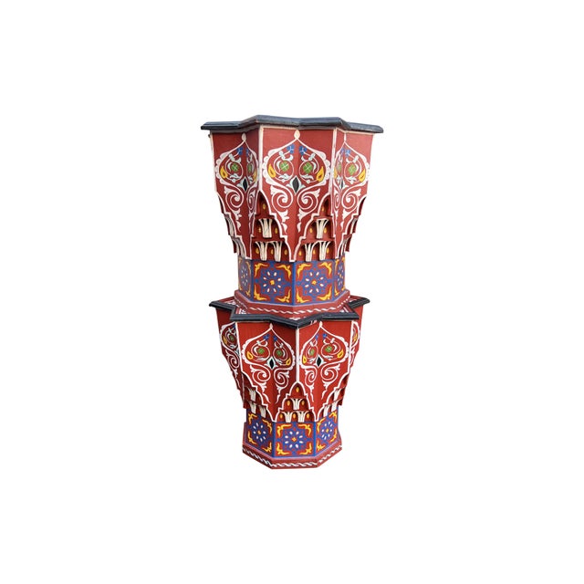 Late 20th Century Moroccan Large Hand Painted Carved Star Tables, Multi ...