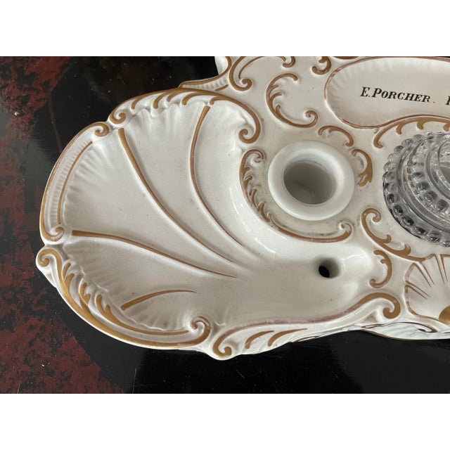 Art Nouveau Porcelain Inkwell, E. Porcher, Paris France, c.1900 For Sale - Image 4 of 17