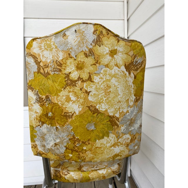 Mid 20th Century Chrome and Vinyl Retro Yellow Floral Chair Chairish