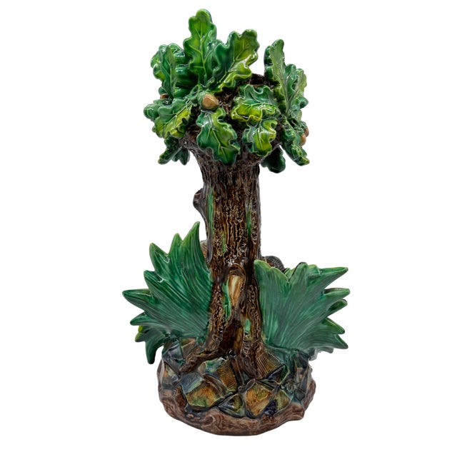Majolica Hugo Lonitz Majolica Table Jardinière Stand With Partridges, Oak Tree, Ca. 1880 For Sale - Image 4 of 13