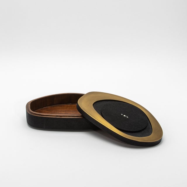 Set of 2 Boxes in Black Shagreen With Bronze Patina Brass by R&y Augousti For Sale In Los Angeles - Image 6 of 10