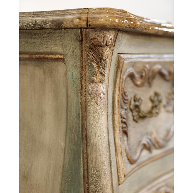 19th Century French Marble Carved Demilune Bombe Bowed Green Chest For Sale - Image 4 of 10