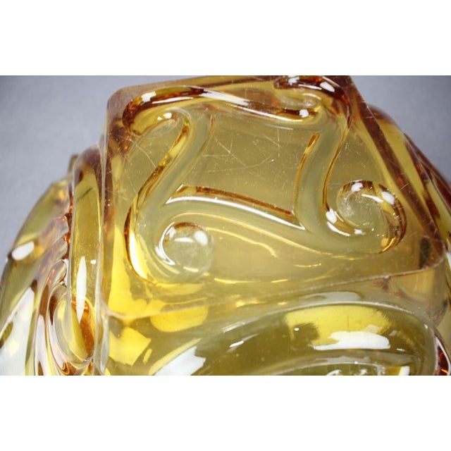Glass Mid-Century Czech Amber Pressed Glass Decorative Bowl, 1960s For Sale - Image 7 of 8