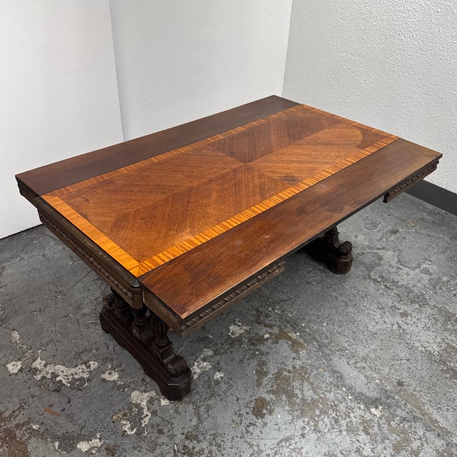 Renaissance Revival Style Draw-Leaf Parquetry Top Table, Vintage For Sale - Image 10 of 12