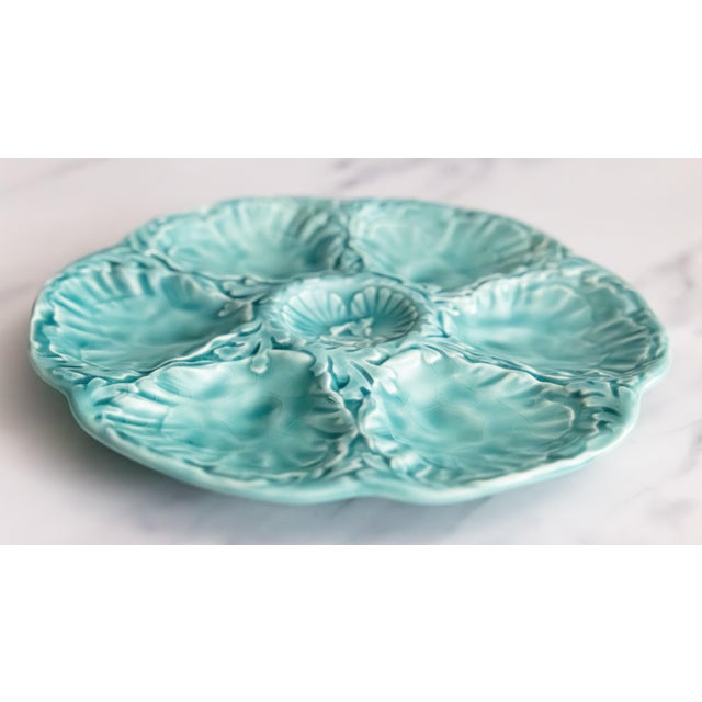 French Vintage French Gien Turquoise Majolica Oyster Plate For Sale - Image 3 of 7