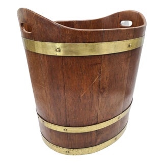 Maritime Wooden Bucket with Brass Hoops, 1960s-1970s For Sale
