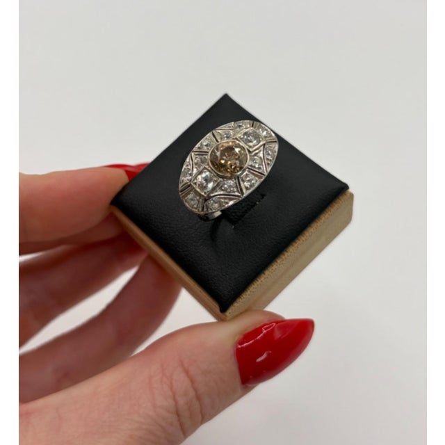 Metal Antique Art Deco 14k White Gold Old European Halo Diamond Ring, Size 6.5 For Sale - Image 7 of 12