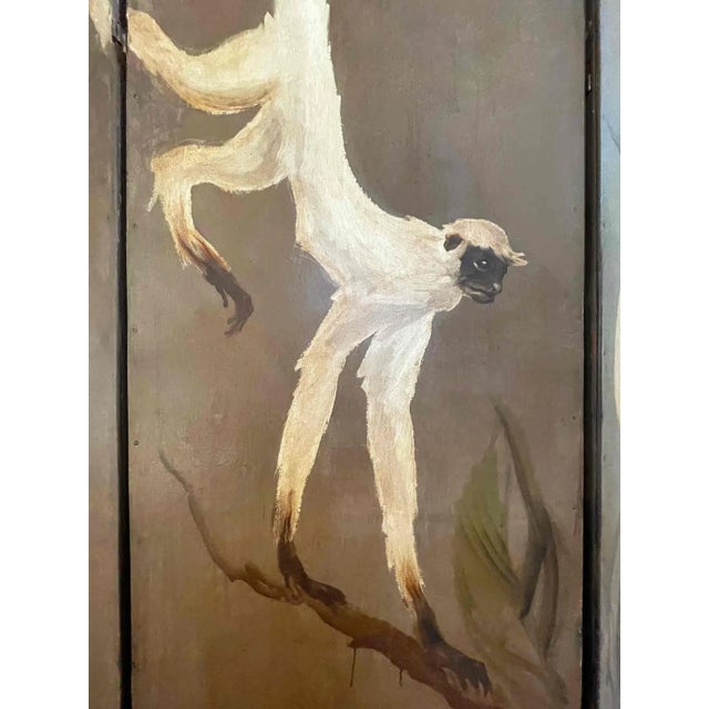 Brown Folding Screen Large Antique Wooden Hand Painted For Sale - Image 8 of 12