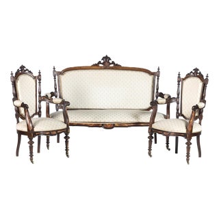 19th Century Sofa and Armchairs in Wood, Set of 3 For Sale