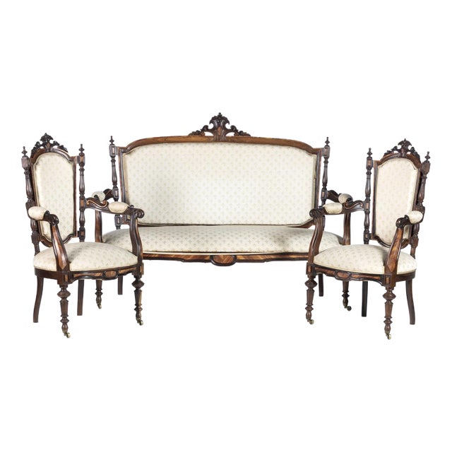 19th Century Sofa and Armchairs in Wood, Set of 3 For Sale