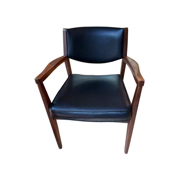 Wood Vintage Alma Desk Co. Mid-Century Modern Walnut & Black Vinyl Armchair For Sale - Image 7 of 8