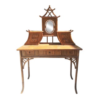 Vintage Bamboo Pagoda Vanity Table For Sale