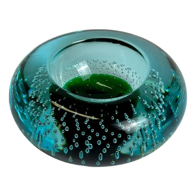 Green and Blue Bullicante Murano Glass Bowl by Galliano Ferro, 1960s For Sale