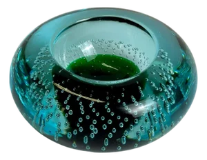 Green and Blue Bullicante Murano Glass Bowl by Galliano Ferro, 1960s