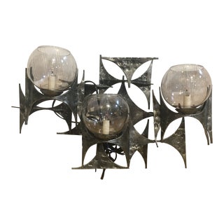 1960s Brutalist Wall Sconce With Glass Globes by Marc Weinstein For Sale