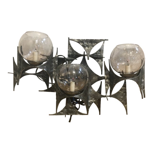 1960s Brutalist Wall Sconce With Glass Globes by Marc Weinstein For Sale