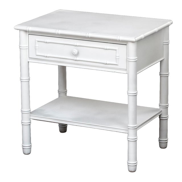 Pair of MCM Painted Bamboo Nightstands in Creamy White. With a Drawer and lower shelf.