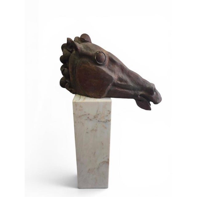 Ceramic Alfredo Lanz, Classical Greek Head on Marble Base, 1970, Terracotta For Sale - Image 7 of 11