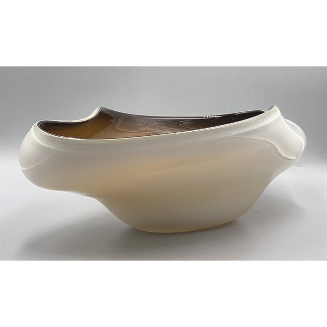 Large Glass Boat Bowl with Frosted Glass Overlay For Sale - Image 4 of 10