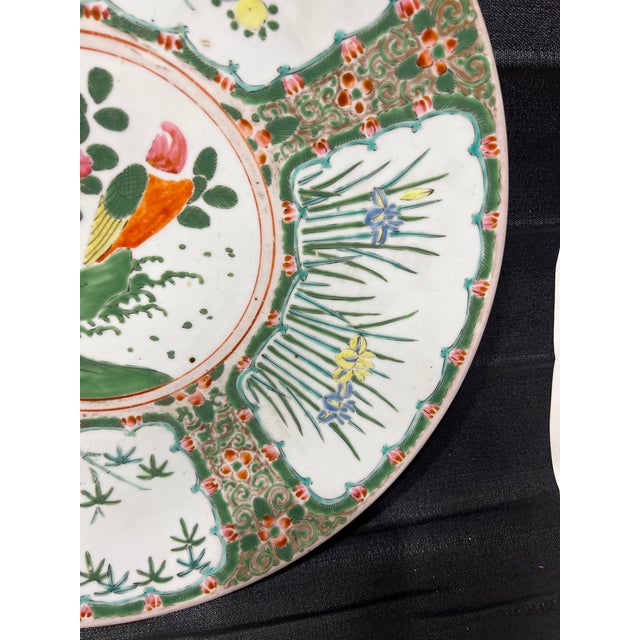 Shabby Chic Large Early 20th Century Famille Chinese Porcelain Plate Charger For Sale - Image 3 of 12