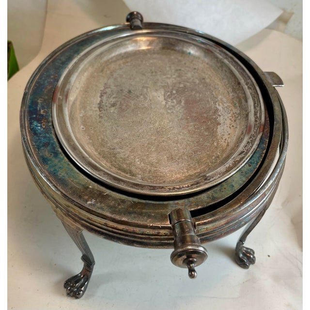 Silver Early 20th Century Roll-Over Roll-Top English Silver Plate Dome Serving Dish Paw Feet Monogram For Sale - Image 8 of 12
