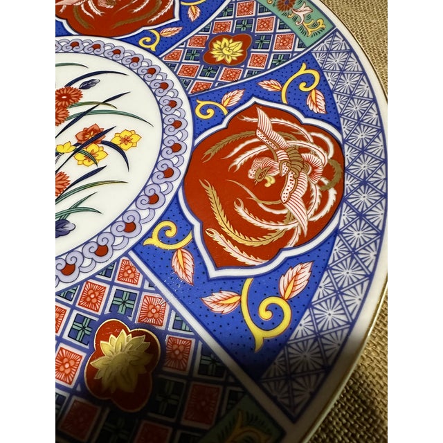 Large 1960s Decorative Japanese Platter in Blues, Greens and Rust Orange For Sale In New York - Image 6 of 11