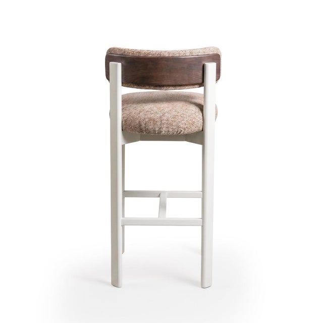 Contemporary Siena Bar Chair in Akalu Autumn Fabric and Taupe Lacquered Structure by Mambo Unlimited Ideas For Sale - Image 3 of 5